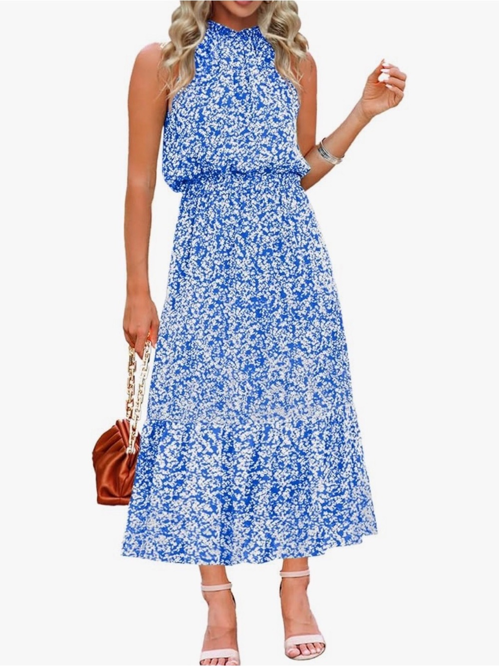 Amazon - Navy Floral Halter Maxi Dress
